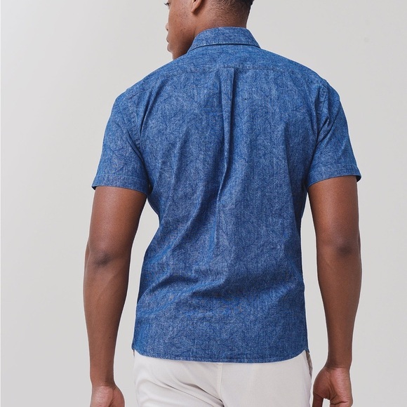 PETER MILLAR Seaside Indigo Palms Cotton-Stretch Sport Shirt - Picture 2 of 8